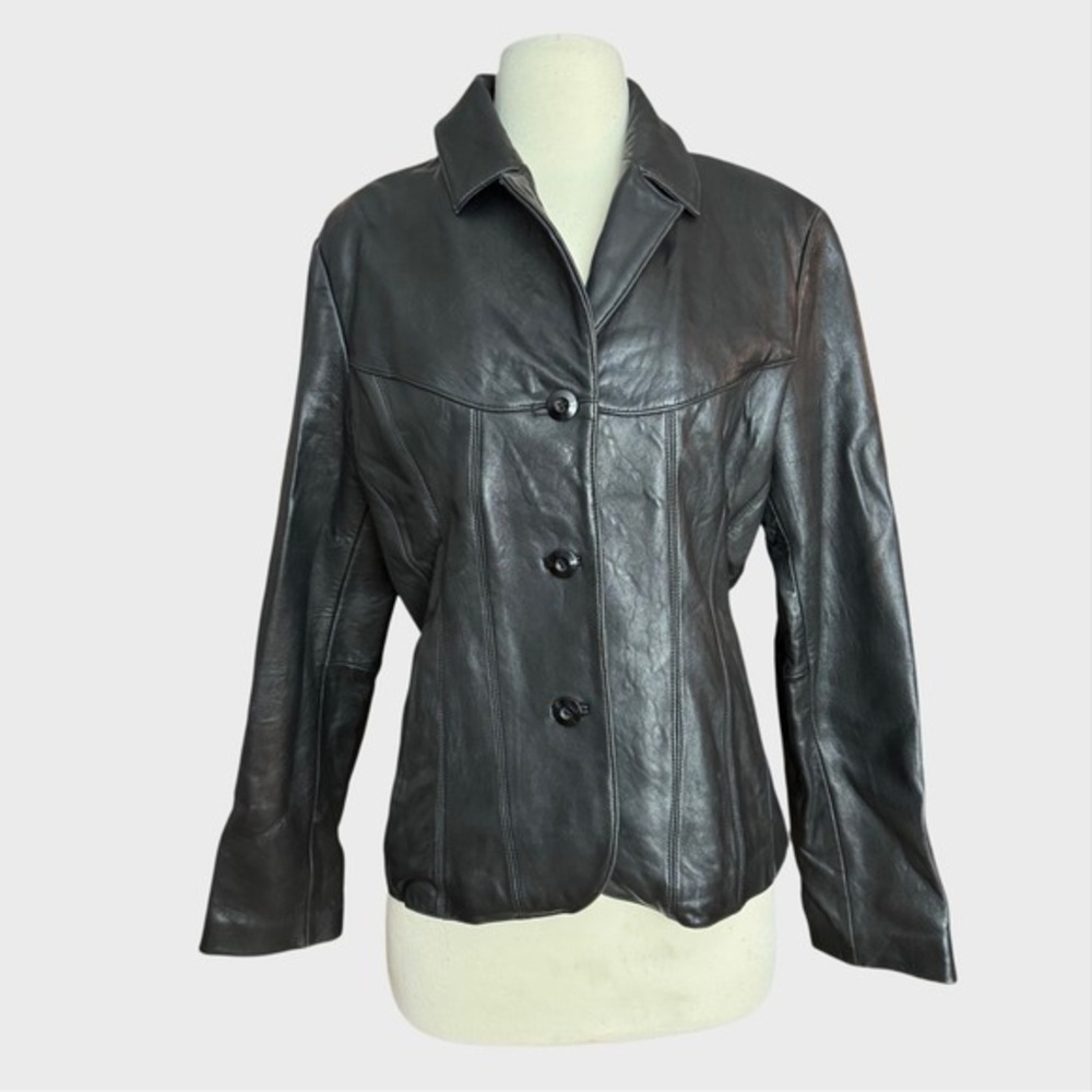Vintage 90's minimalism Wilson's Women's Large Black Leather Jacket Simple